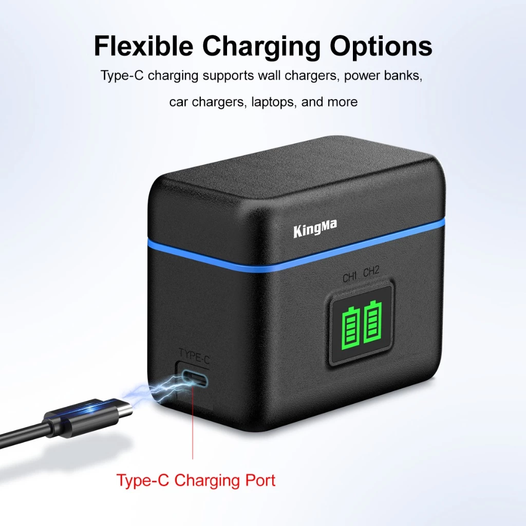 KingMa BM075 เคสชาร์จแบตเตอรี่ Insta360 X4 แบตเตอรี่ 2500mAh Dual Slot USB-C Fast Charging ชาร์จไว thumbnail 6