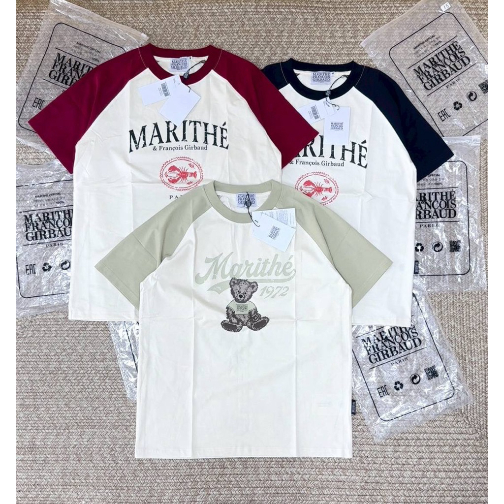 พร้อมส่ง เสื้อ Mari.thee. W Vintage Baseball Ringer Tee เสื้อยืดมาริเต้ เสื้อยืดเกาหลี ลายกราฟฟิค ผ้าคอตตอน งานคุณภาพ