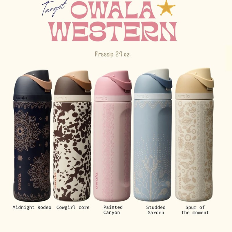 Owala Tumbler Western Cowboy Collaboration Double Wall แก้วพกพาออกกำลังกาย ขับรถ ท่องเที่ยว ฝา FreeSip ป้องกันการ