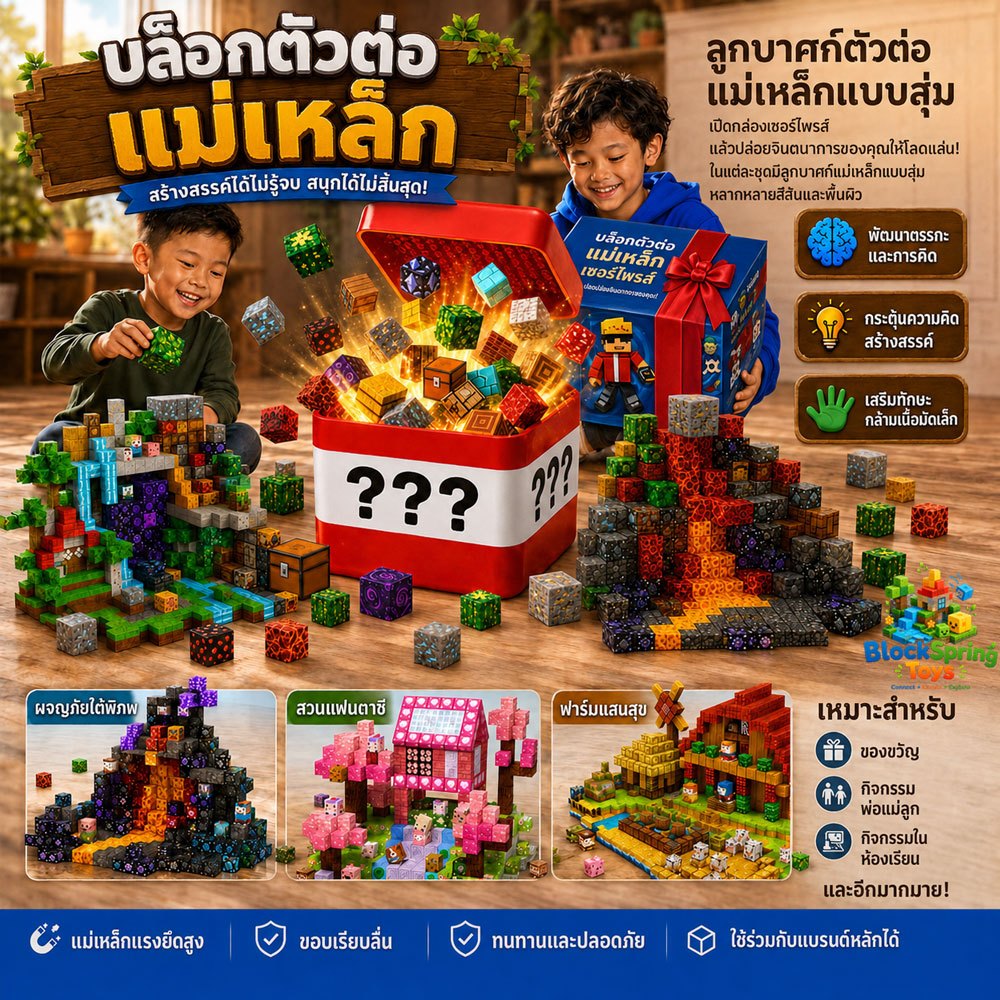 บล็อกแม่เหล็ก ชิ้นส่วนแม่เหล็กสร้างสรรค์ ลูกบาศก์แม่เหล็ก เล่นดีเทียมแม่เหล็ก—ของขวัญสำหรับเด็กชายและเด็กหญิงอายุ3+
