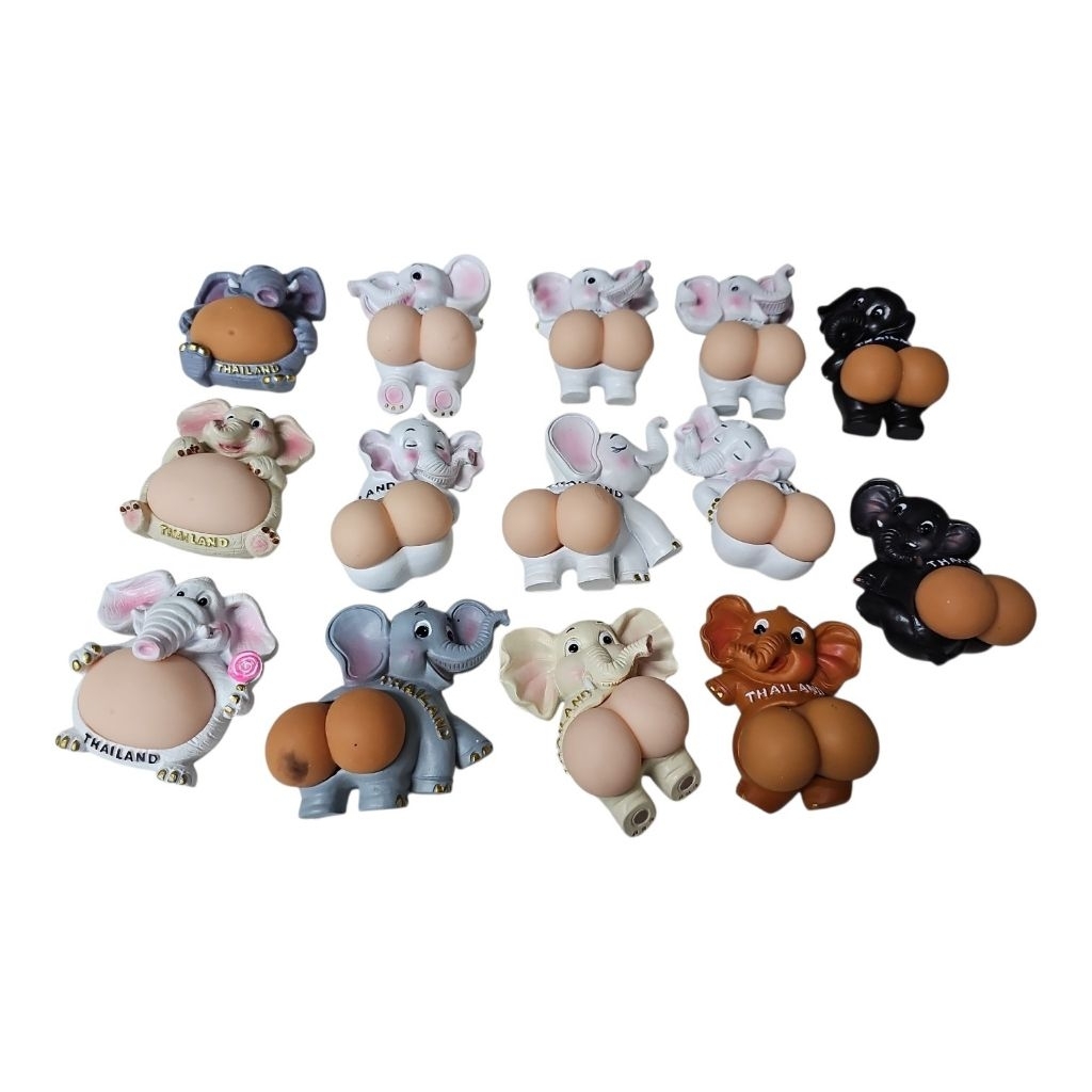 EZแม่เหล็กติดตู้เย็นช้างน่ารักก้นนุ่มนิ่ม เรซิ่นงานแฮนด์เมด Thailand Souvenir Fridge Magnet ขนาด 7 x 7 ซม.