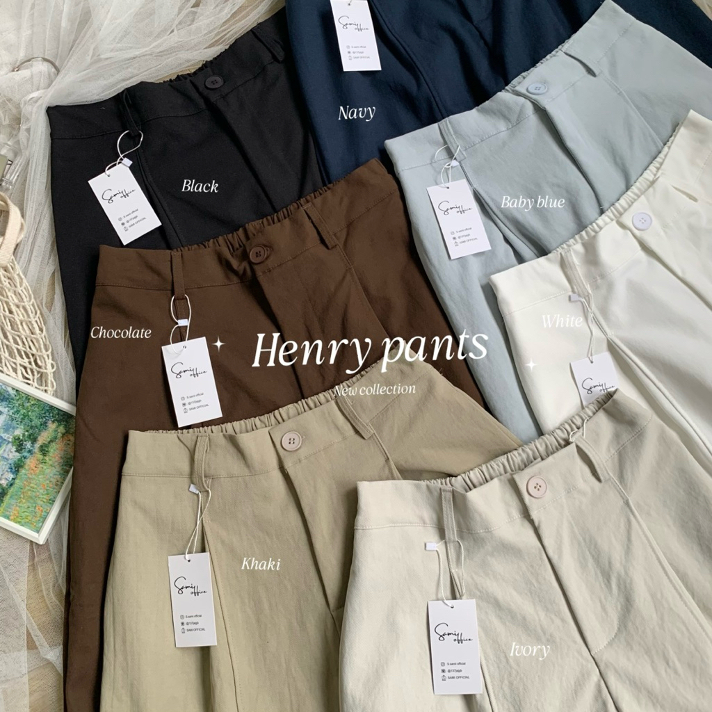 Henry pants กางเกงขายาวทรงbarrel ขากระบอกทรงโค้ง ด้านหน้าตีเกร็ด เก็บทรงสวย พรางหุ่นพรางสะโพก