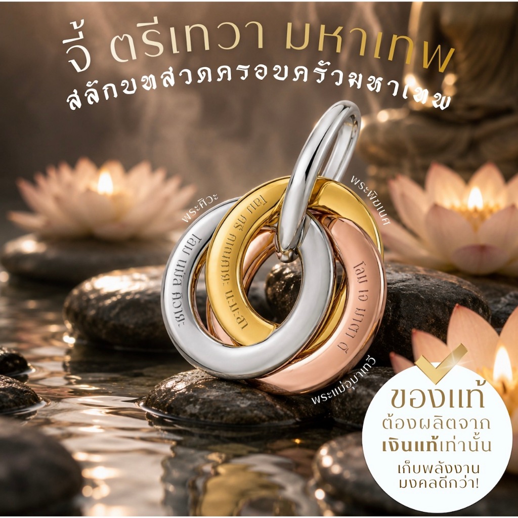สร้อยคอพร้อมจี้สลักยันต์ "ตรีเทวา" ที่สุดแห่งการบูชาครอบครัวมหาเทพ ความสำเร็จ ความรัก ความอุดมสมบูรณ์ *ปลุกเสกแล้ว*