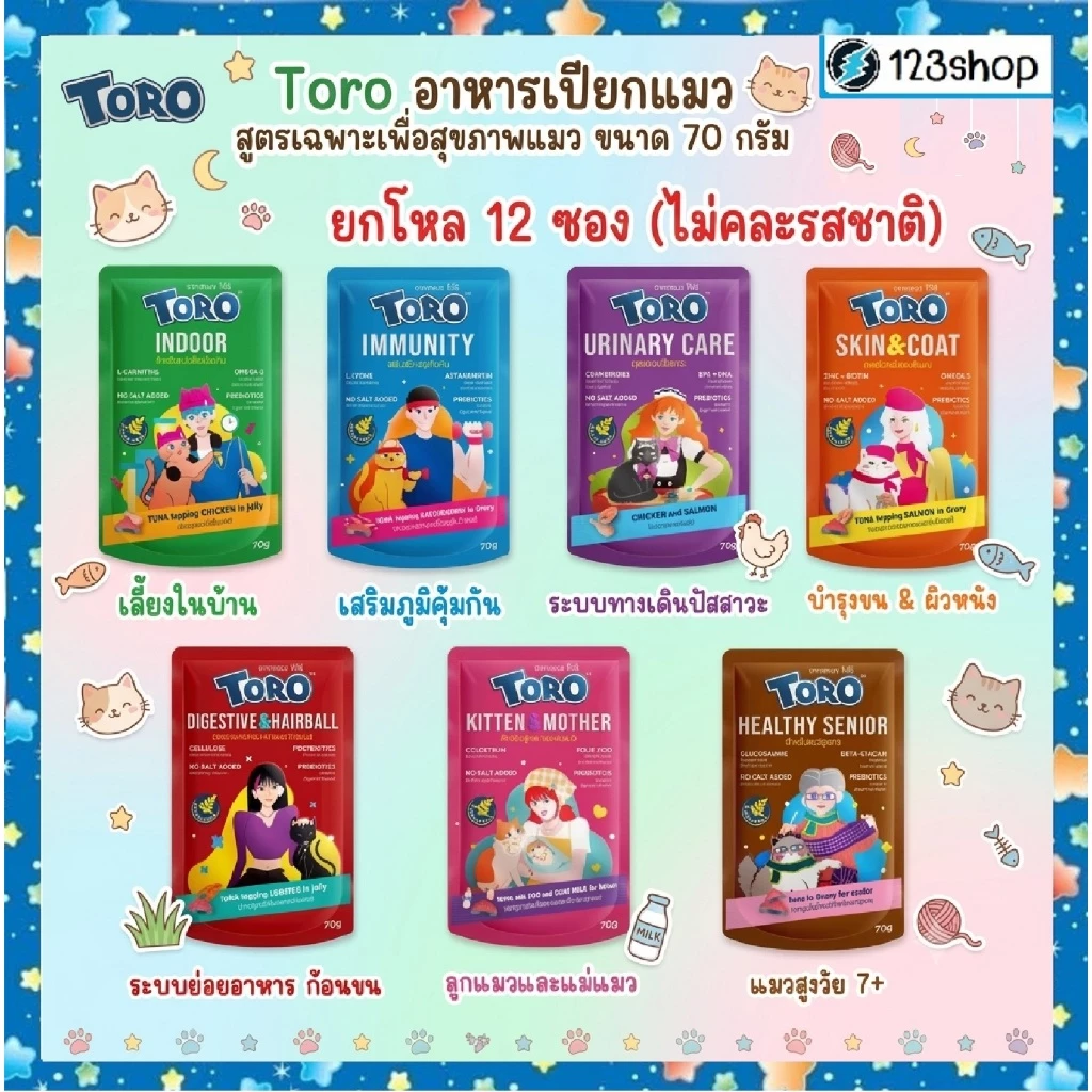 **ในไลฟ์ code40%** [ยกโหล12ซอง]Toro โทโร่ อาหารเปียกแมว สูตรเฉพาะเพื่อสุขภาพแมว