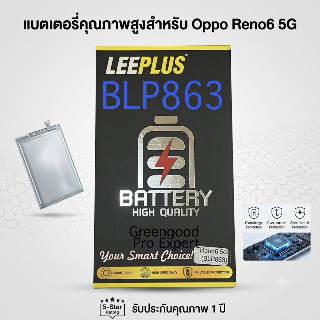 BLP863 Reno6 5G แบตเตอรี่ Oppo Reno 6 5G ความจุ 4300mAh งาน มอก.รับประกัน 1 ปี Leeplus