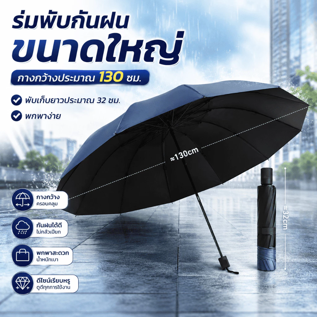 ร่มพับอัตโนมัติ ร่มเปิดปิดพับอัตโนมัติ ทนทาน น้ำหนักเบา กันฝน กันแดด พกพาง่าย กันแสง UV สีมินิมอล