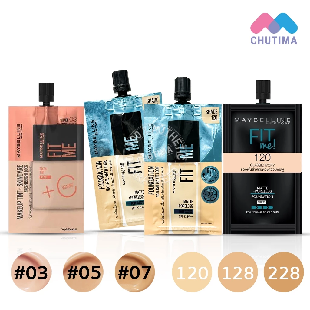 (แบบซอง) รองพื้น เมย์เบลลีน ฟิตมี MAYBELLINE Fit Me Matte+ Poreless Foundation/Fresh Tint SPF50 5ml.