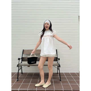 เซ็ตเสื้อแขนตุ๊กตา แต่งซีทูคาดอก กางเกงบอลลูนขาสั้น