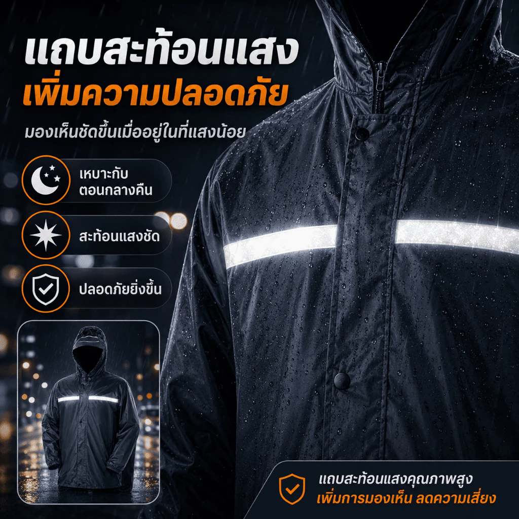 KAWI ชุดกันฝน 2 ชิ้น เสื้อและกางเกง มีแถบสะท้อนแสง thumbnail 4