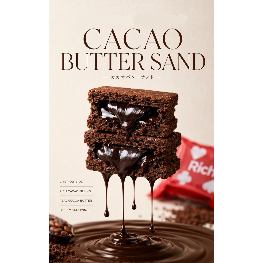 RICH BUTTER SAND - บัตเตอร์แซนด์ คุกกี้พรีเมี่ยม คุกกี้ญี่ปุ่น ไส้คาเคาโกโก้ (Cacao) ขนมญี่ปุ่น