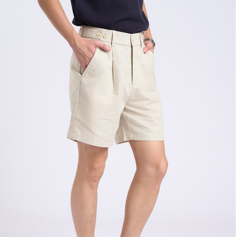 ⁠NORM Adjustable Waist Shorts กางเกงขาสั้นผู้ชาย ผ้าลินินผสม เอวยืดหลัง จีบหน้า Smart Casual⁠