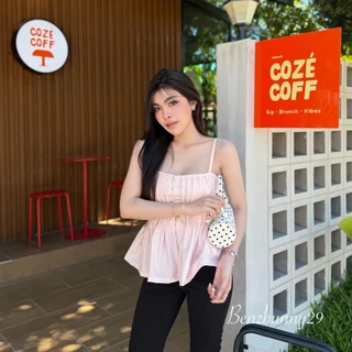Benzbunny - Cupcake Dot Top เสื้อสายเดี่ยวจีบอกด้านหน้า สายปรับได้ สาวอวบ #2153