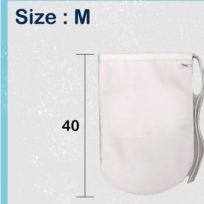 /P002 ถุงกรองผ้าPE Size: M - 28x40 cm. กรองขนาด1-25 ไมครอน ปากพับ ร้อยเชือก (ผ้ากรอง Food Grade)