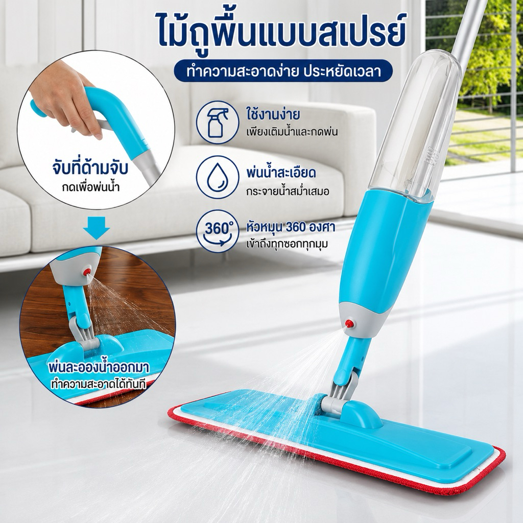 ไม้ถูพื้นสเปรย์ Spray Mop ไม้ถูพื้นฉีดน้ำ ((พร้อมส่ง))