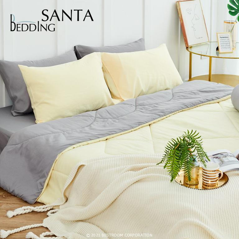 SANTA Bedding ชุดผ้าปูที่นอนพร้อมผ้านวม สีเหลือง สีเทาอ่อน