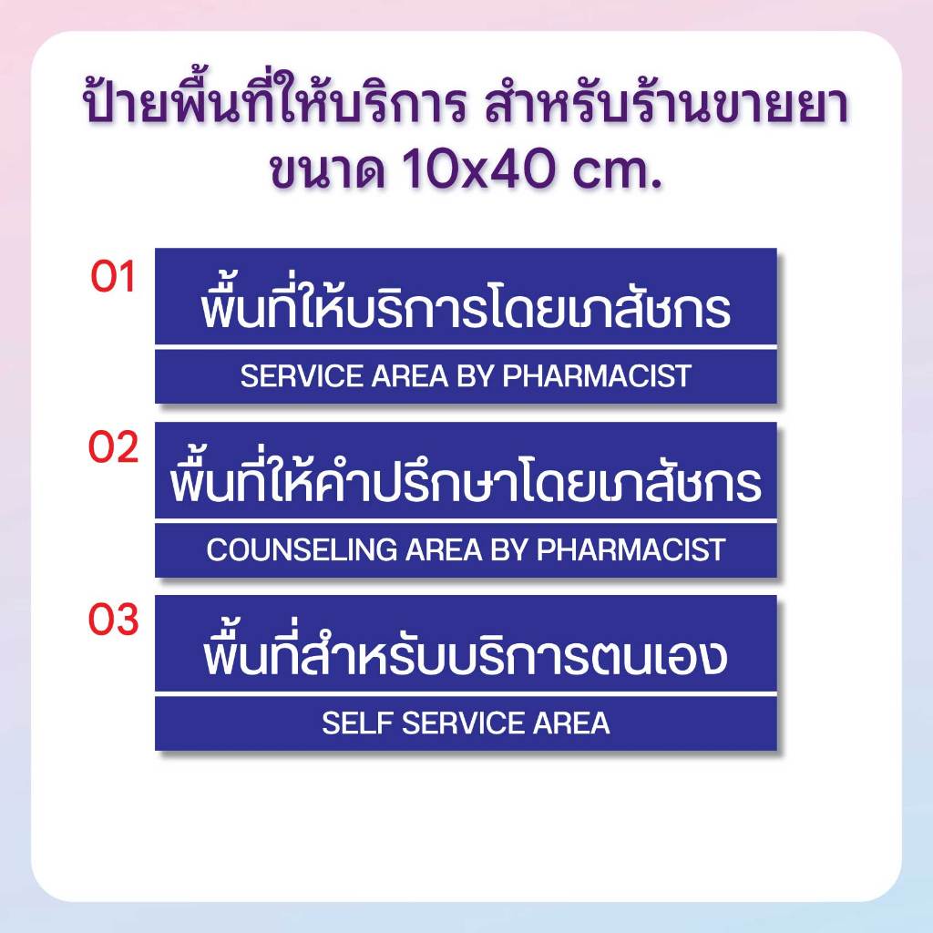 ป้ายพื้นที่ให้บริการ/ให้คำปรึกษาโดยเภสัช ป้ายร้านขายยา *พร้อมส่ง*
