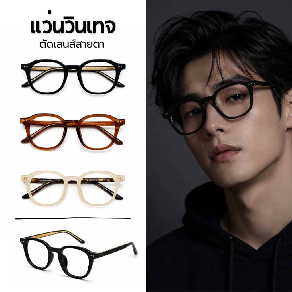 กรอบแว่นตาวินเทจ (TR90 + เสริมโครงด้านใน​) แข็งแรง, ทนทาน, สีไม่ลอก​ มีบริการตัดเลนส์สายตารุ่น 5244