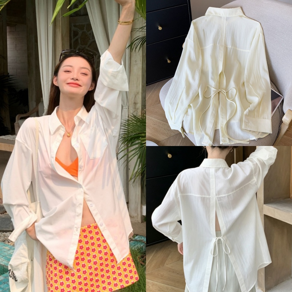 Beryl 🌻 เสื้อแขนยาวผู้หญิง 🎉 สีพื้น ผ้าเนื้อนุ่ม ดีไซน์ผ่าหลัง ทรงหลวม สวมใส่สบาย สไตล์เกาหลีเรียบง่าย