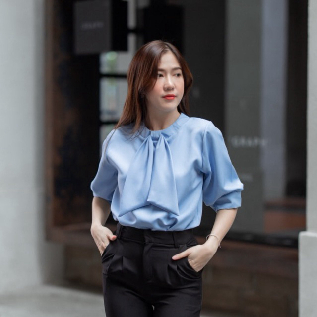 🚀มีส่งด่วน!!💥เสื้อเบล้าส์ทำงาน โบว์สอดสำเร็จ แขนสามส่วน #L154SHOP_W012