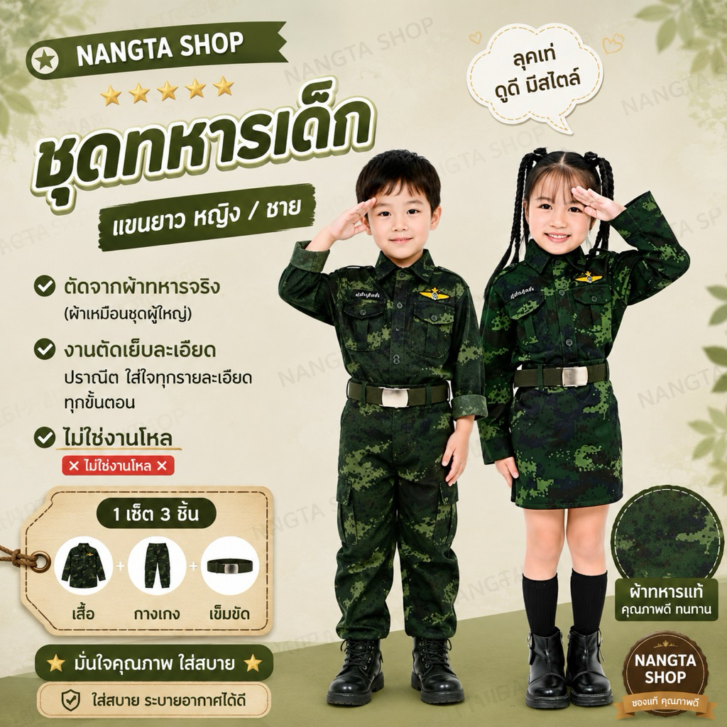 ชุดทหารเด็ก ชาย/หญิง หมวกเด็ก , เป้ทหารเด็ก ชุดอาชีพเด็ก