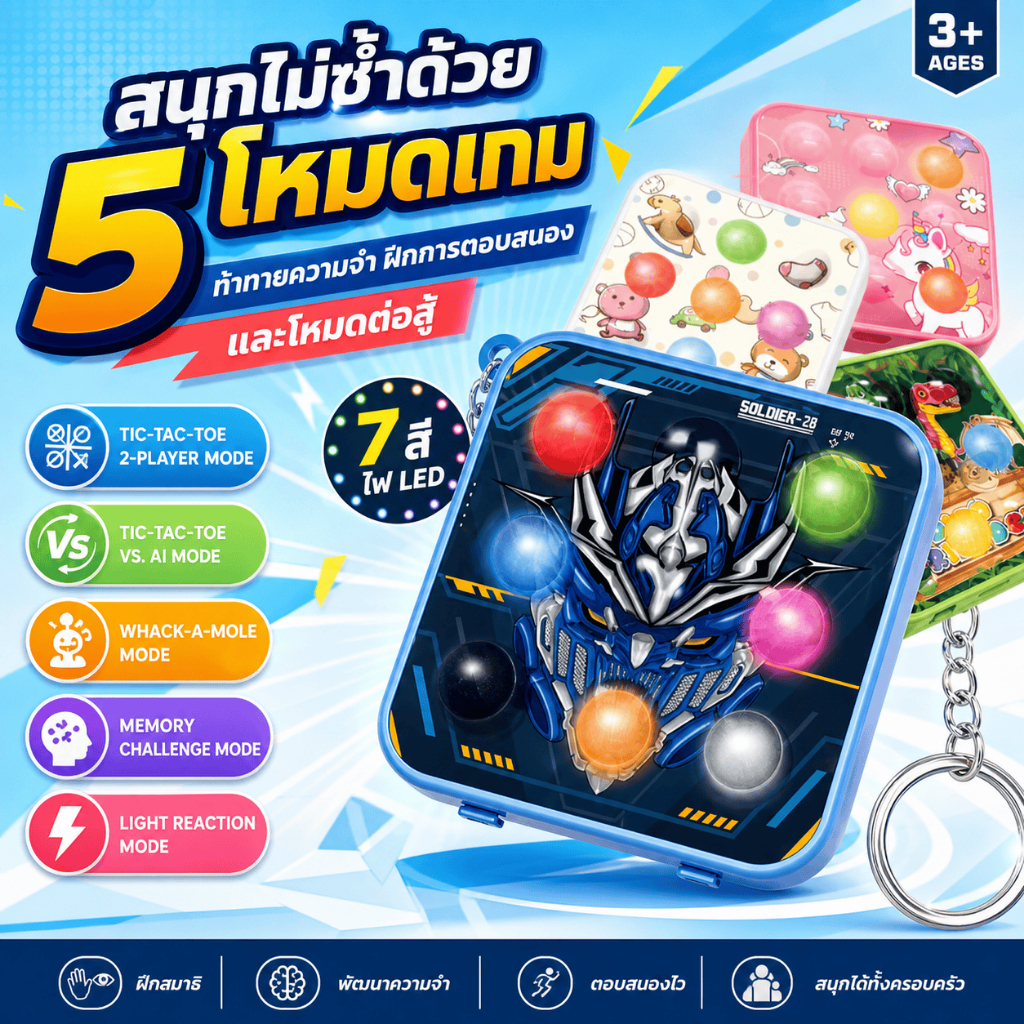 เกมกระดานสมาร์ท Tic-Tac-Toe 5-in-1 กล่องเกมฝึกสมอง ของเล่นเด็ก เสริมความจำและสมาธิ ครอบครัวเล่นได้ ของขวัญเด็ก