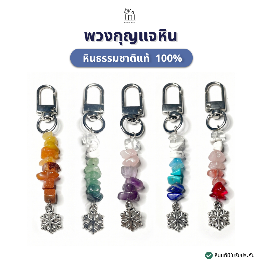 [🇹🇭พร้อมส่ง] พวงกุญแจหินมงคลแท้ หินธรรมชาติแท้ พร้อมการ์ด ถุงใส