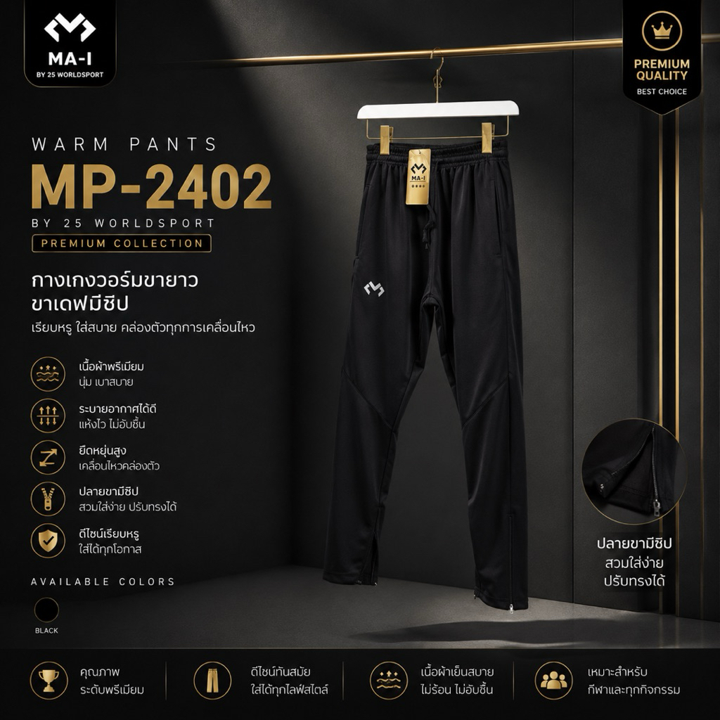 WARM PANTS MA-i MP-2402/MP28กางเกงวอร์มสีล้วนขายาวขาเดฟมีซิป