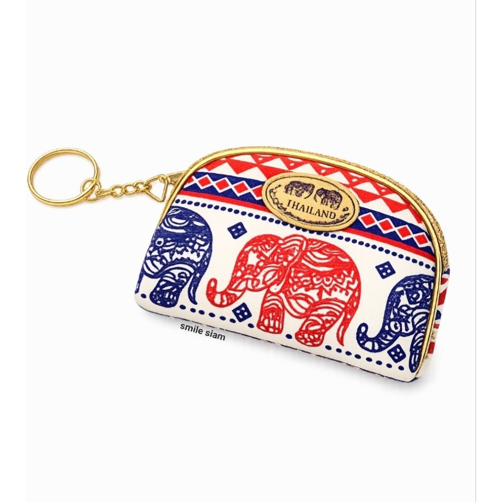 กระเป๋าใส่เหรียญ ลายช้างไทย สินค้าที่ระลึก Thai elephant coin purse & keychain