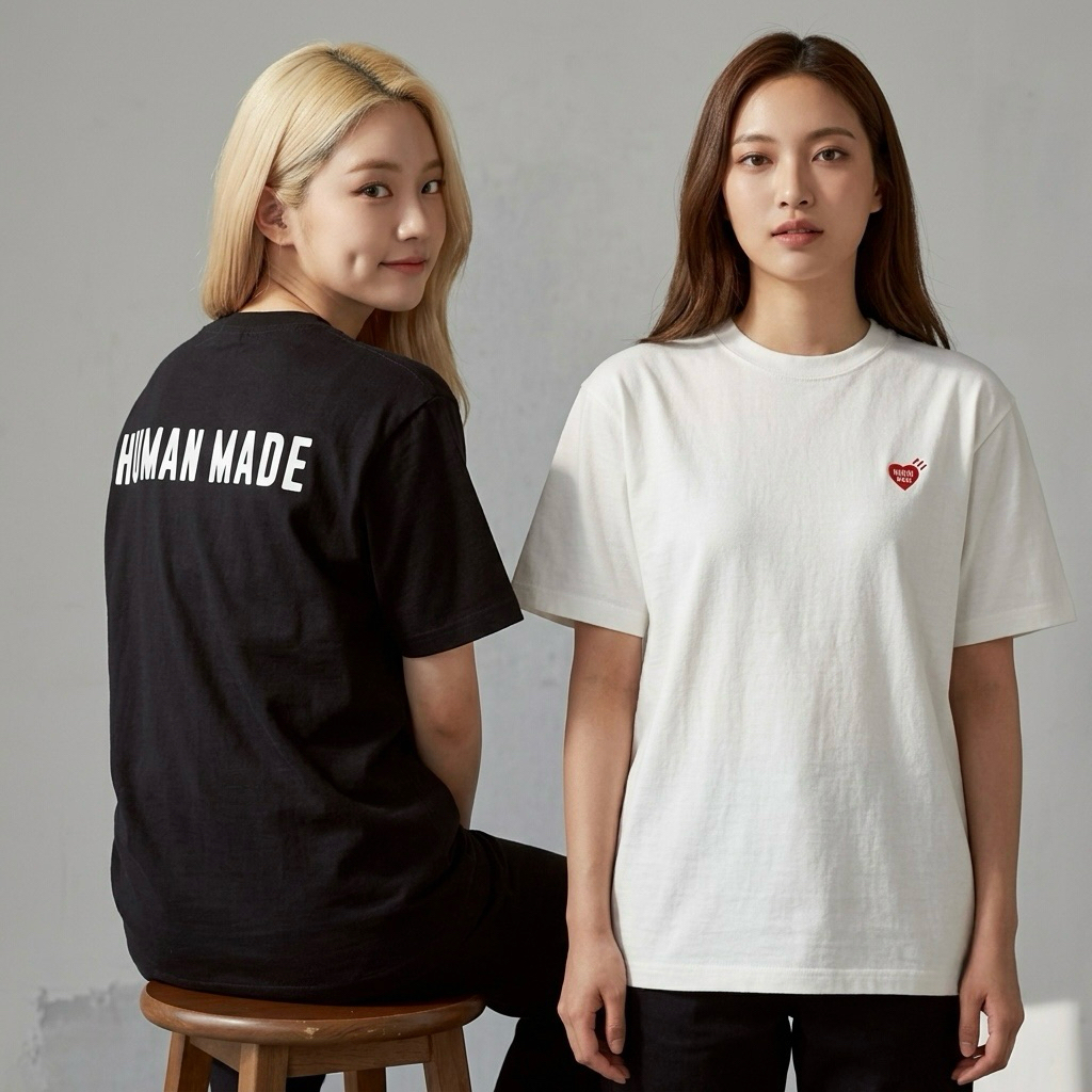 พร้อมส่งในไทย Human made heart badge t-shirt มีกระเป๋าไม่มีสกรีนด้านหลัง/รุ่นไม่มีกระเป๋าจะสกรีนด้านหลัง