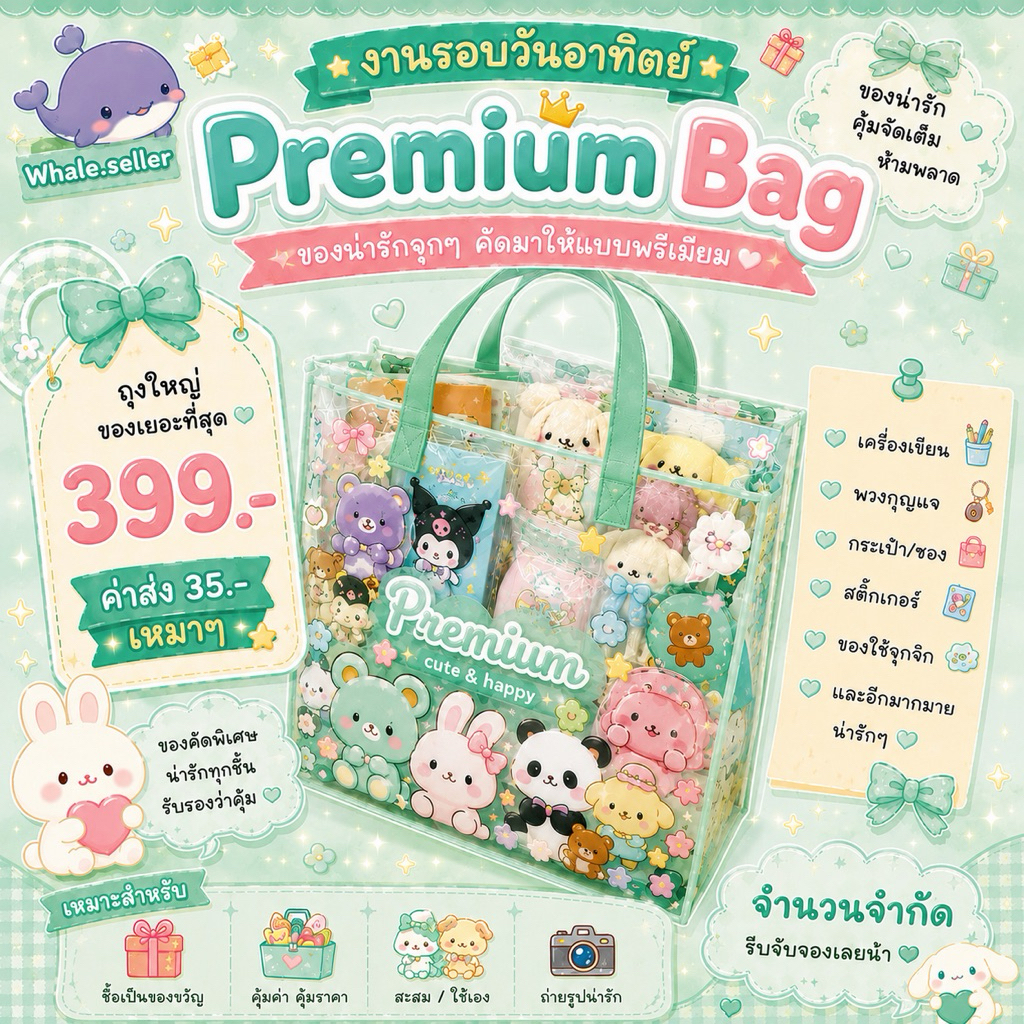 ถุงน่ารักพร้อมหิ้วของน่ารัก ตามสไตล์ Whale.seller