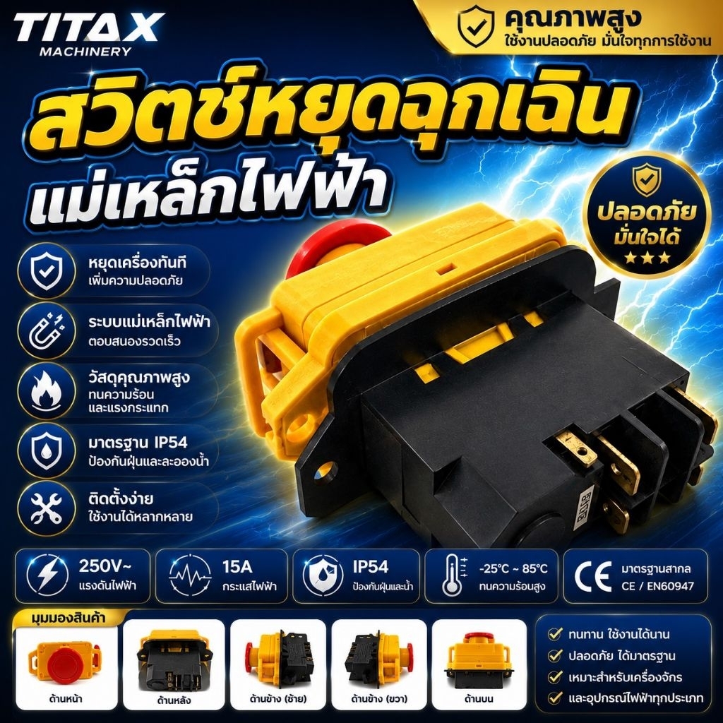 สวิตช์หยุดฉุกเฉินแม่เหล็ก ใช้กับเครื่องกลึง รุ่น WM210, RC210, CJ1608