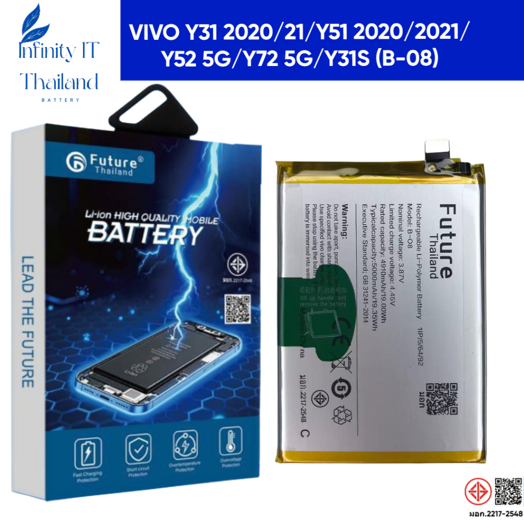 Future Thailand battery แบตเตอรี่มือถือ VIVO Y31 2021/Y51 2021/Y31S//Y27 5G/Y52 5G/Y72 5G (B-O8)