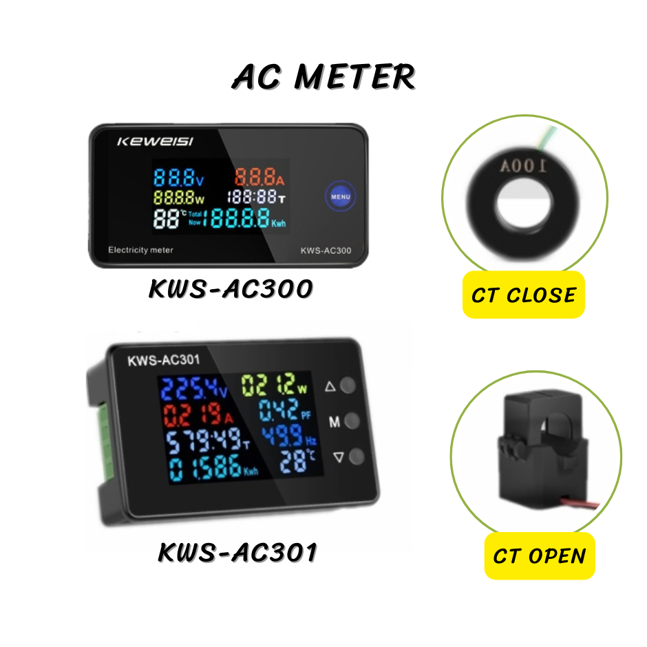 AC Meter KWS-AC301 KWS-AC300 มิเตอร์ วัดไฟ Digital 8 in 1 AC 100A 50-300V