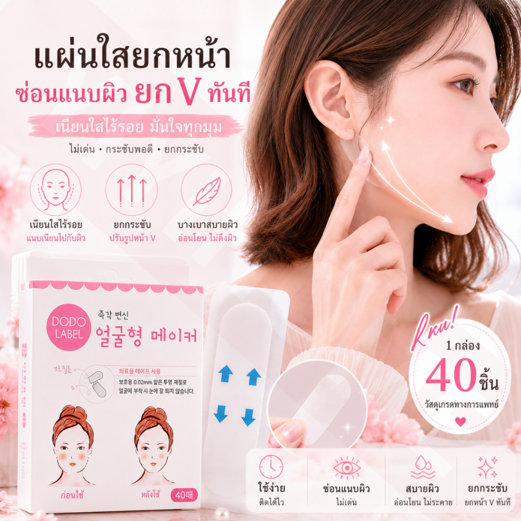 YIYIHOME เทปดึงหน้า สติ๊กเกอร์หน้าเรียว สติ๊กเกอร์เหนียง หน้าเรียว ลดเหนียง เทปดึงเหนียง ปรับรูปหน้า ดึงหน้า