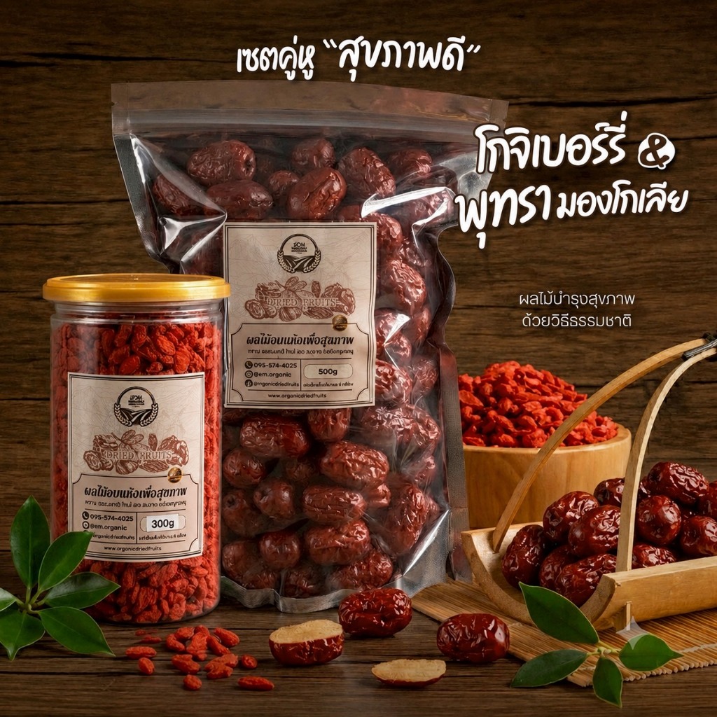 เซตสายตา โกจิเบอร์รี่ 300g +พุทรามองโกเลีย(มีเมล็ด) 500g [สวนOrganic]