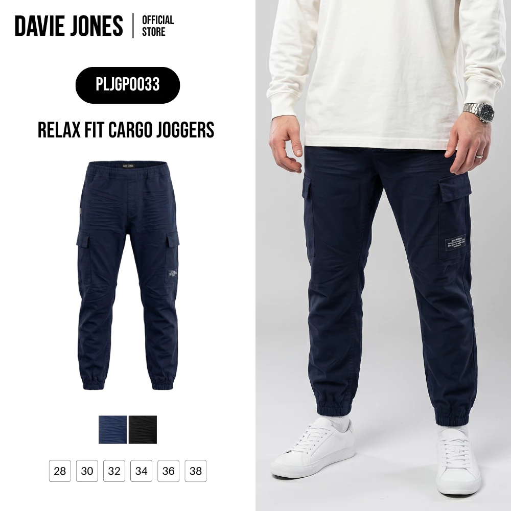 DAVIE JONES [BE FEARLESS] กางเกงจ็อกเกอร์คาร์โก้ผู้ชาย Relax Fit Cargo Joggers สีกรม ดำ GP0033