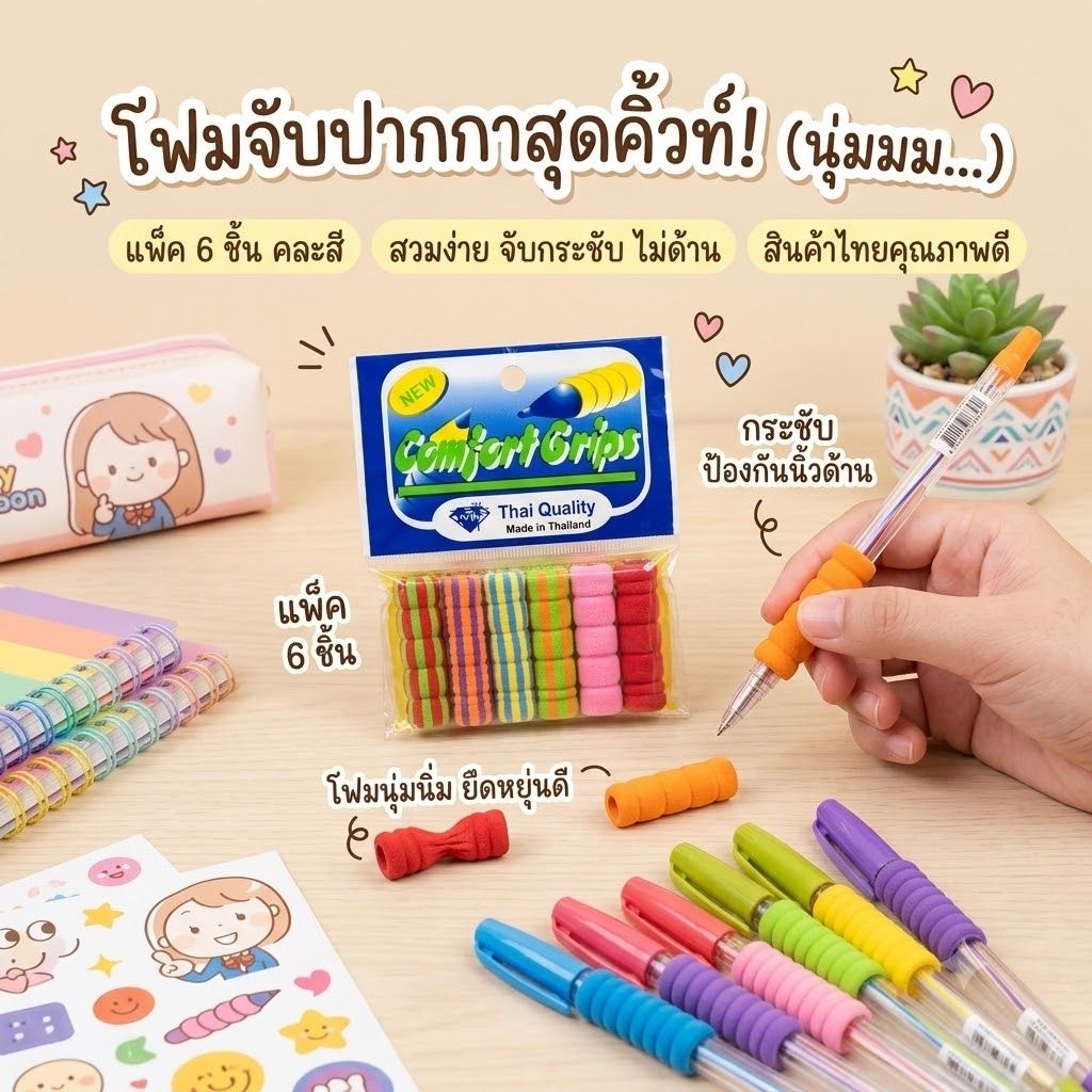 CG01 โฟมจับปากกา กันนิ้วด้าน แพ็ค 6 ชิ้น