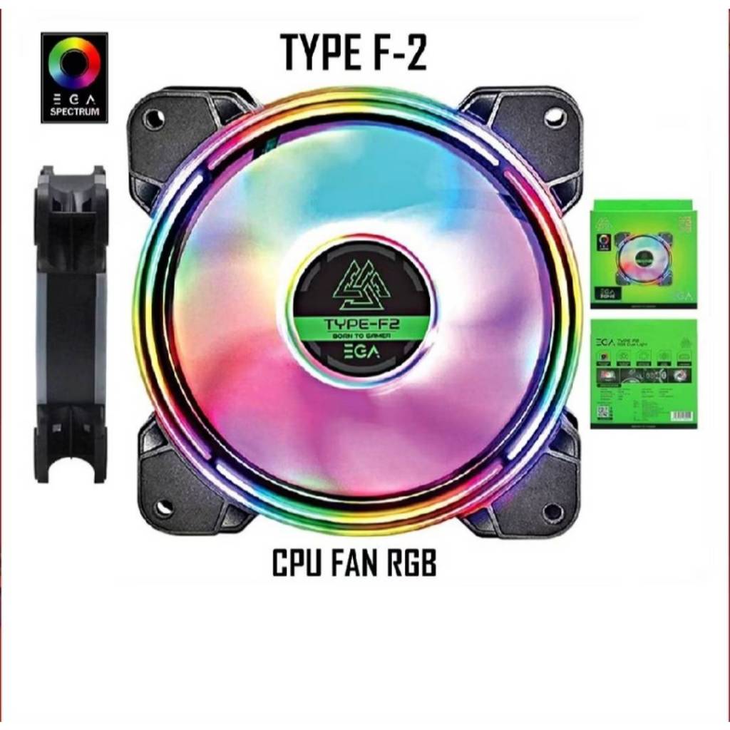 พัดลมเคส RGB EGA Type F2 Cooling FAN PC 120mm พัดลมคอมพิวเตอร์  ไฟRGB