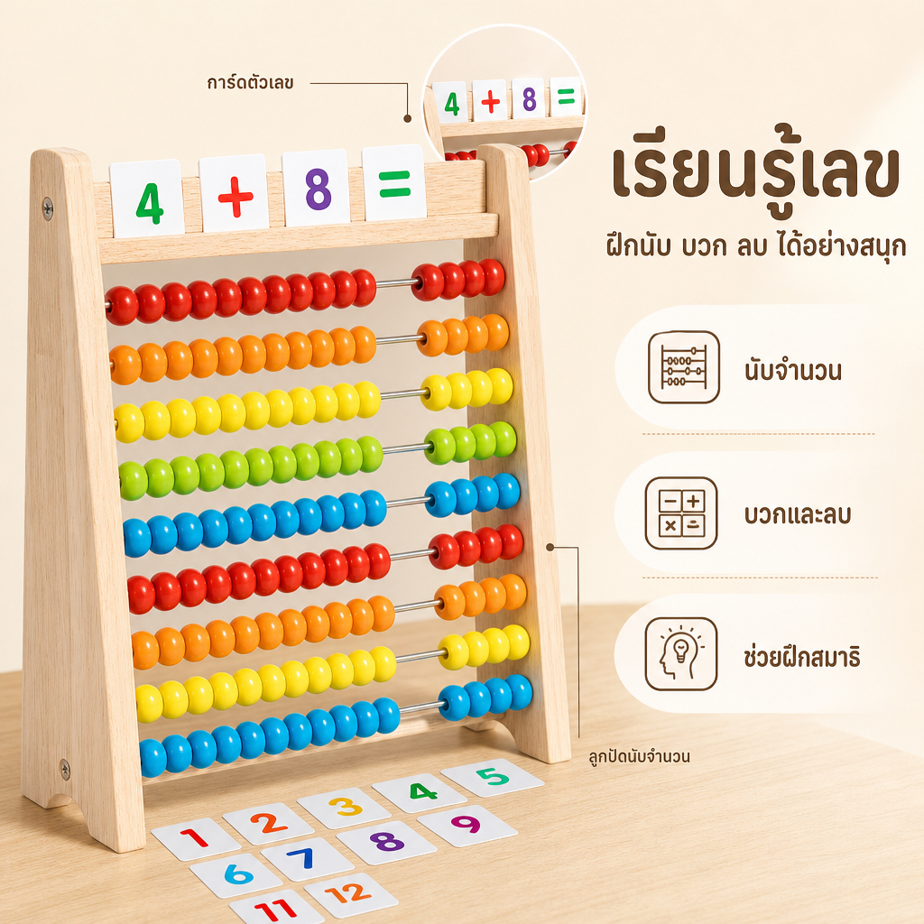 BS ลูกคิดไม้เรียนรู้เลข เด็กหัดบวกลบ เสริมคณิตศาสตร์ GIFT ใช้ในโรงเรียนอนุบาลและประถม ฝึกคิดเล