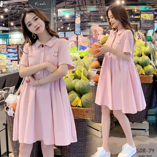 ✿♥เดรสคลุมท้องแฟชั่น (DR-574) คอปกมีกระดุม ช่วงบน ผ้านิ่ม
