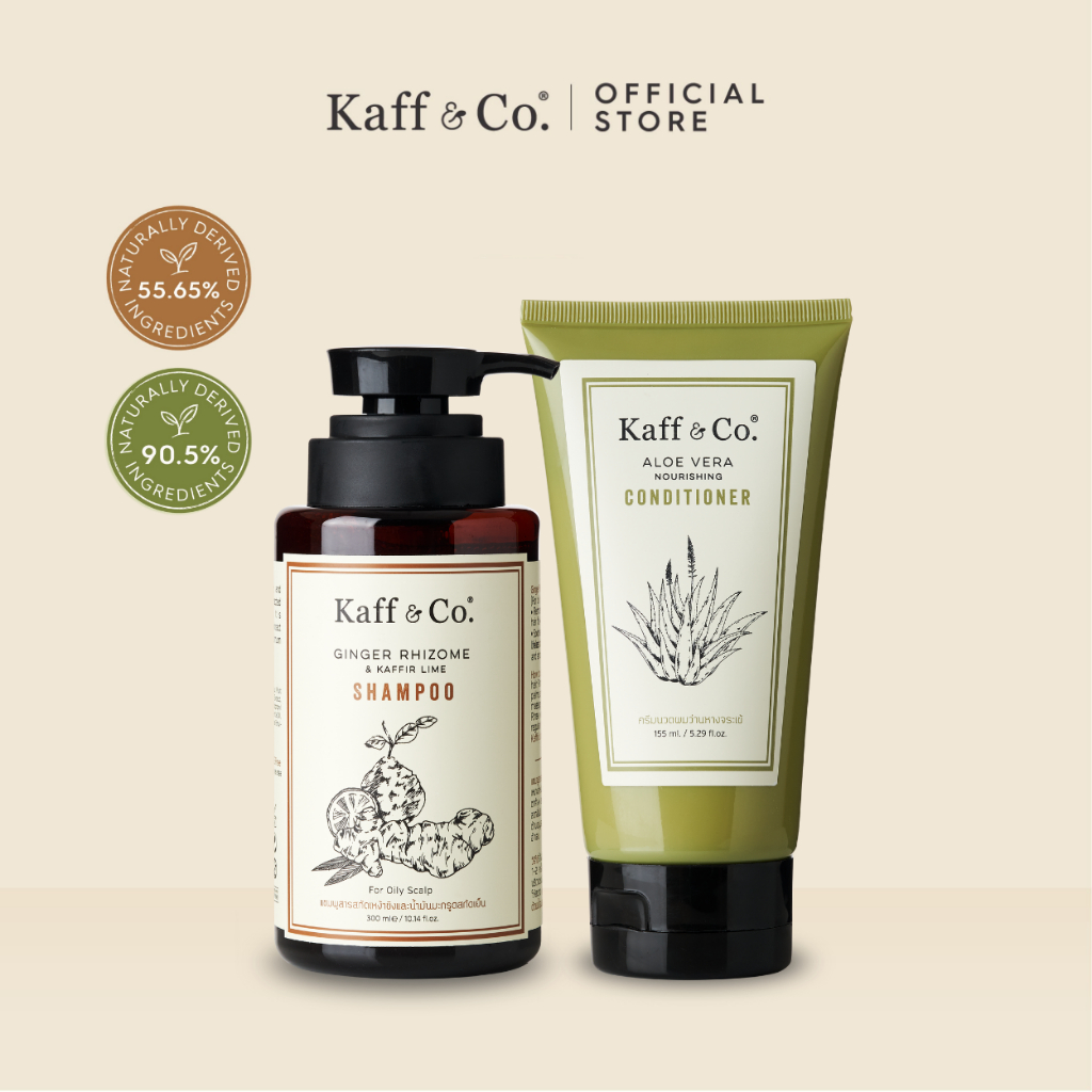 Kaff & Co. MUST HAVE SET ชุดคู่ดูแลผมร่วง "โคนมัน ปลายแห้งเสีย" แชมพูสารสกัดเหง้าขิง & ครีมนวดว่านหางจระเข้