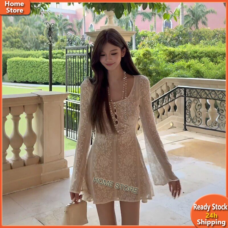 ดรสลูกไม้สุดเซ็กซี่และเย้ายวน ทรงเข้ารูปช่วงเอว แขนยาว