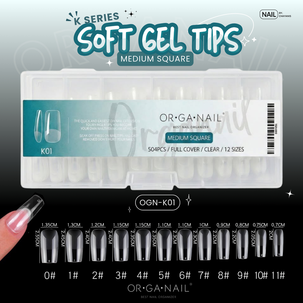 Soft Gel Tips ORGANAIL เล็บปลอมกล่องใส 504 ชิ้น 12 เบอร์