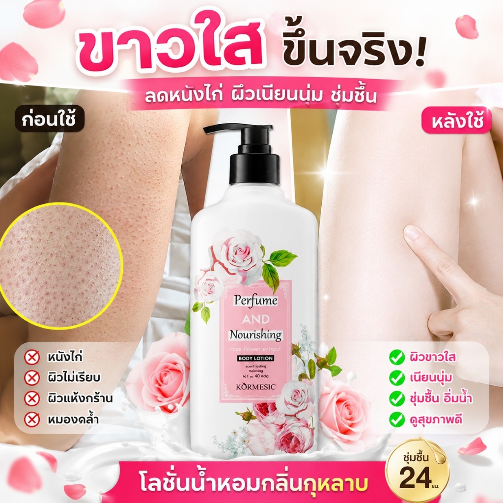 Kormesic Rose โลชั่นบอดี้กลิ่นกุหลาบ ให้ความชุ่มชื้นตลอดวัน ผิวมีสุขภาพที่ดี