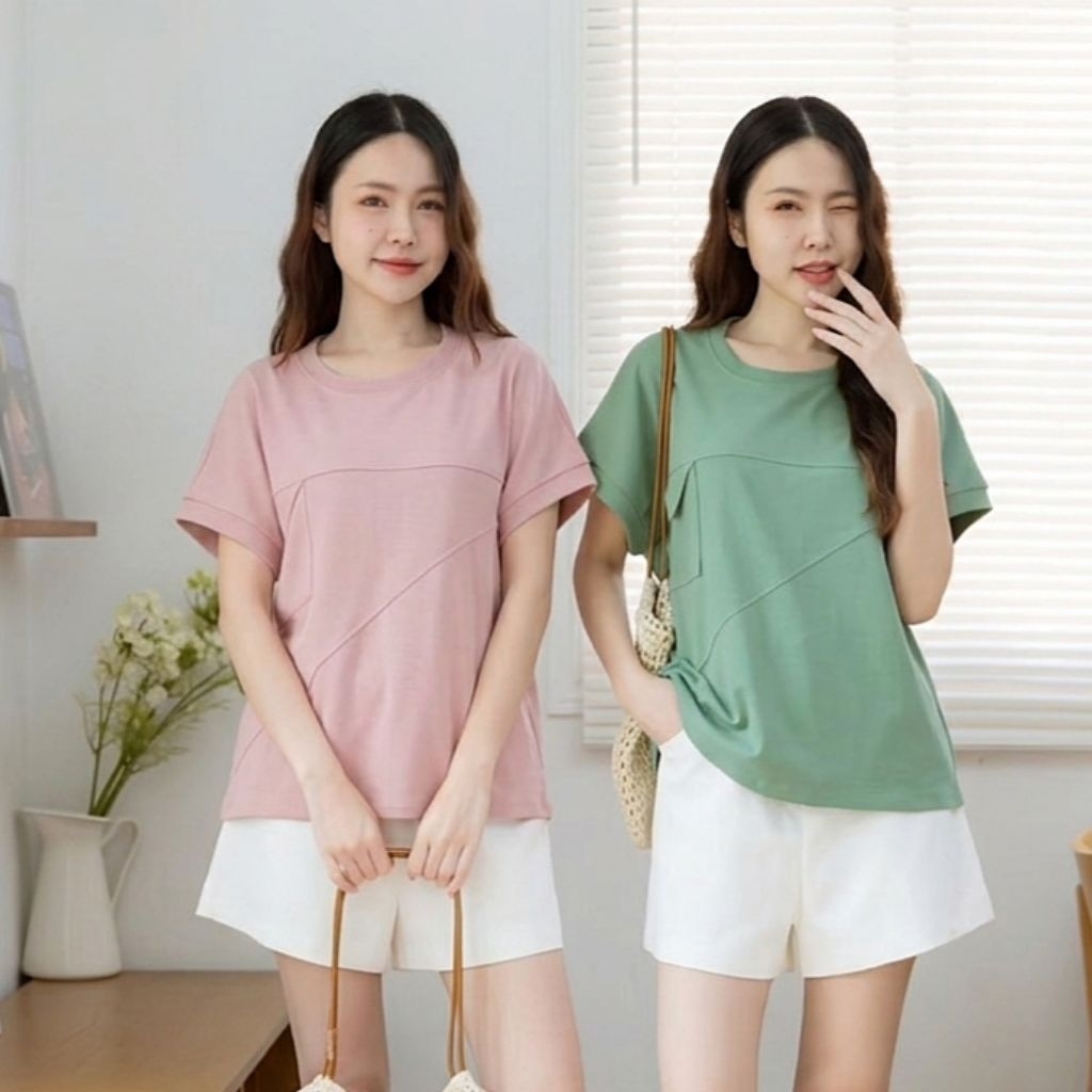 GI-ANTS (อกหน้าผ้า46") เสื้อยืดแขนในตัวทรง Oversize ดีไซน์เล่นเส้นคัตติ้งเก๋ๆ