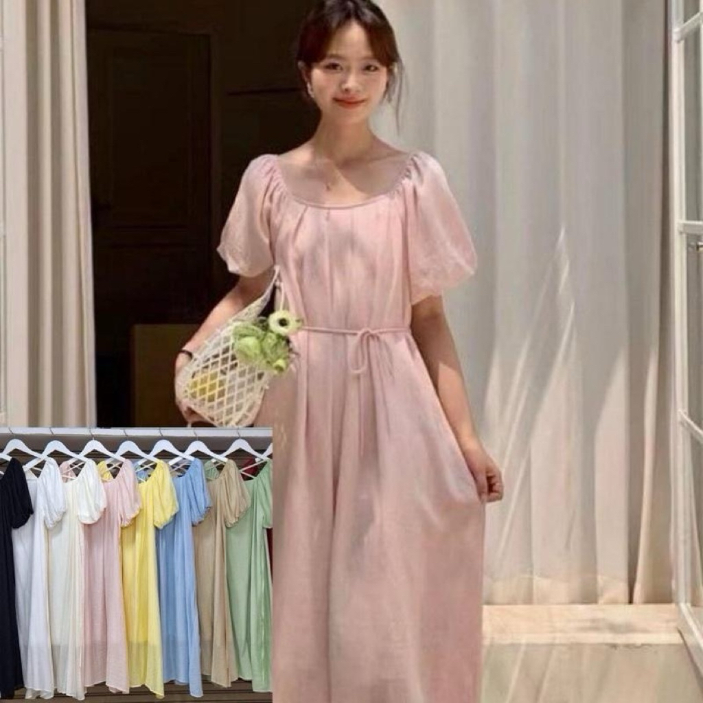 S44 เดรสแขนพอง ผ้าไหมญี่ปุ่น กป ทรงเอ Dress Clothing Women ผู้หญิง เสื้อผ้า