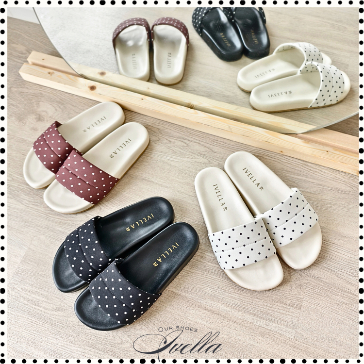 รองเท้าแตะ IVELLA SHOES "รุ่น Dotty" แบบสวมเย็บ 2 ลอน ลายจุด ซับนิ่มพื้นนุ่ม มินิมอลมี 3 สี