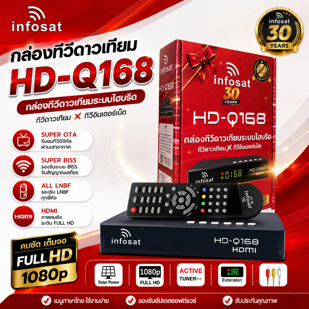 กล่องรับสัณญาณ ทีวี ดาวเทียม INFOSAT รุ่น HD-Q168 รองรับ Youtube