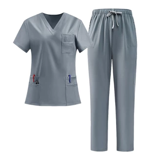 เสื้อ+กางเกงNew Scrub ชุด Unisex ผู้ชายและผู้หญิง Quick-Drying เสื้อยืดผ่าตัดเสื้อผ้าช่องปากพยาบาลหมอเสื้อผ้าทํางานสัตว์