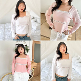 (พรีเฉพาะสีขาว) Mille Top เสื้อแขนยาวแต่งดีเทลลูกไม้ - clarine_bkk